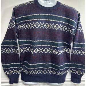 Vintage Parker of Vienna Wool Nordic Sweater Men L Purple Pullover Crew Outdoor